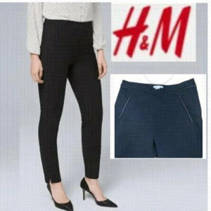H&m Black Fitted Dress Pants with faux leather Trim & ankle zippers Size…​​​​